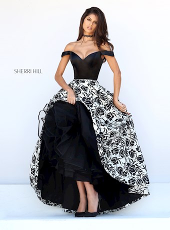 Sherri Hill 50714 #7 Black/Ivory Print vertical thumbnail