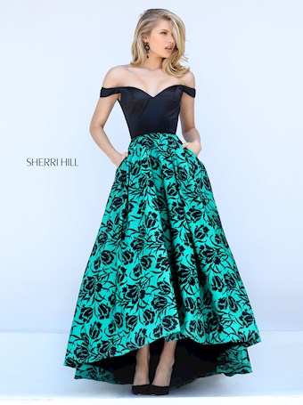 Sherri Hill 50714 #0 default Black/Emerald Print frontface vertical thumbnail