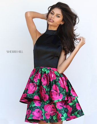Sherri Hill 50721 #0 default Black/Fuchsia Print frontface vertical thumbnail