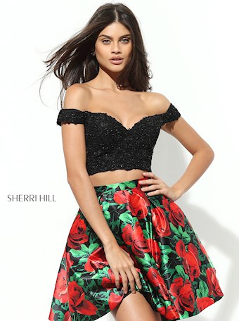 Sherri Hill 50774 #1 Black/Red Print vertical thumbnail