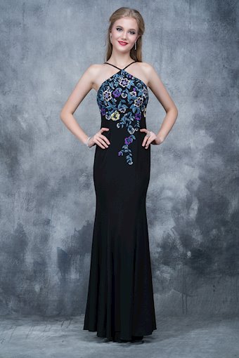 Nina Canacci Black Embroidered Prom Dress