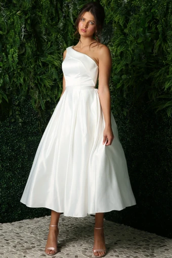 Nox Anabel JE931  One-shoulder A-line Tea-length Wedding Dress #10 vertical thumbnail