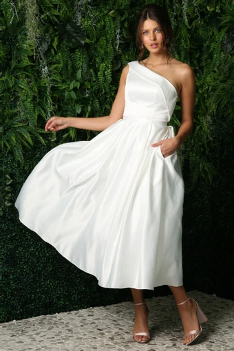 Nox Anabel JE931  One-shoulder A-line Tea-length Wedding Dress #6 vertical thumbnail