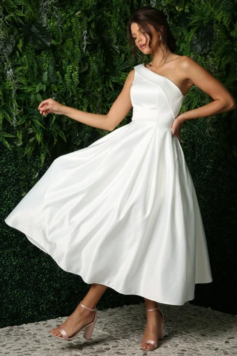 Nox Anabel JE931  One-shoulder A-line Tea-length Wedding Dress #9 vertical thumbnail