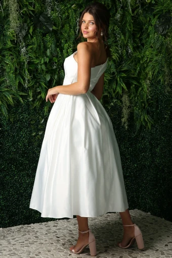 Nox Anabel JE931  One-shoulder A-line Tea-length Wedding Dress #8 vertical thumbnail