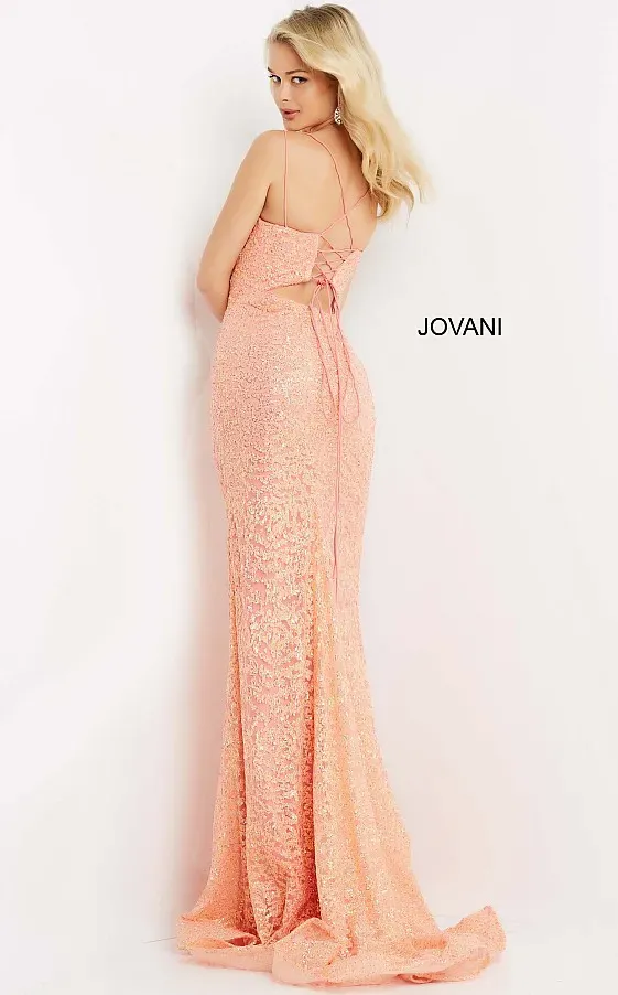 jovani peach lace dress Jovani 68407CL Dress