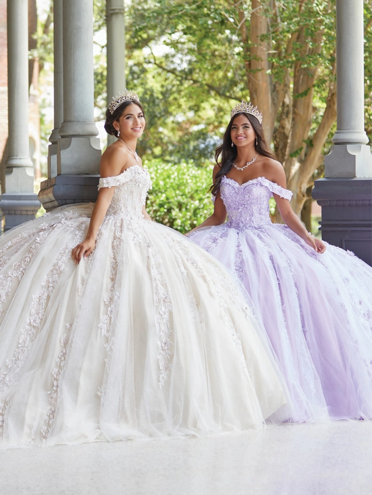 fitted lace wedding dress Purple And White Tulle Flowers Princess Crop Top Prom Dress Quinceaner –  Siaoryne main image 0
