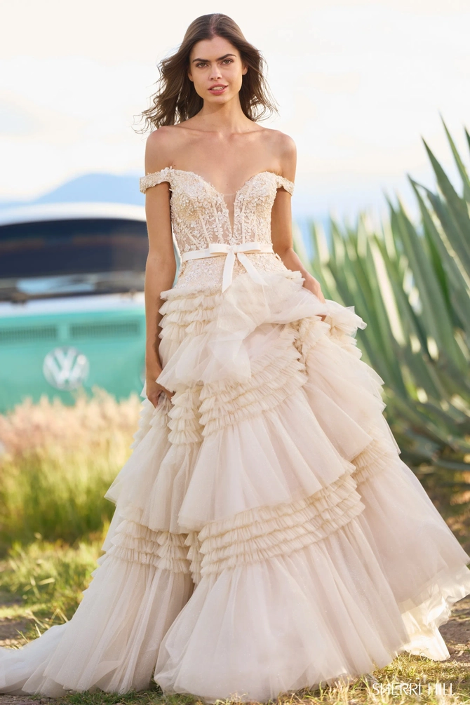 White Gold Dress Yumi Katsura Yumi Prom Dresses Sparkly Dark Blue Spaghetti  Straps Tiered Lace Long