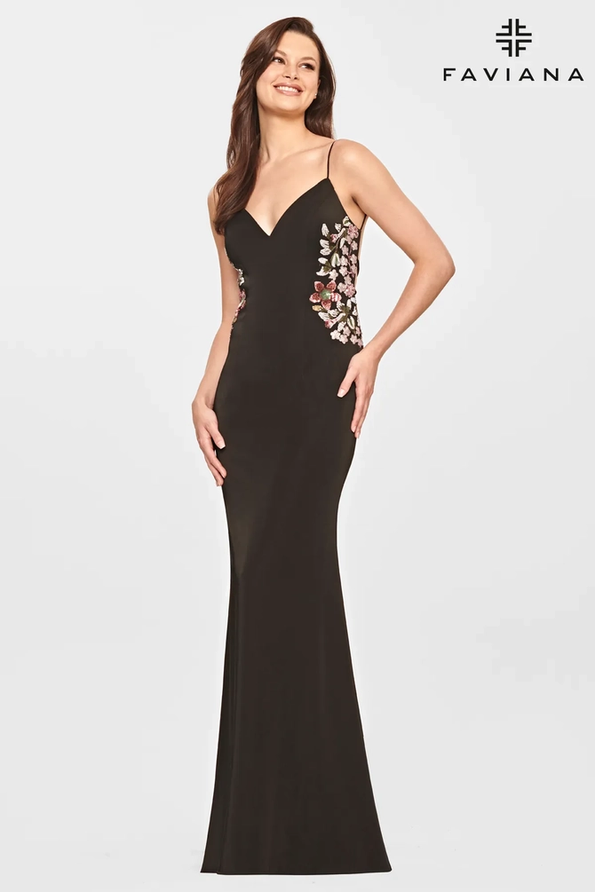 knee length dresses for ladies Black V-Neck Formal Dress With Elegant Beading Embellishment main image 0