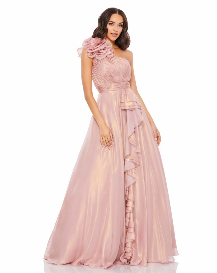 mac duggal light pink dress Light Pink Crepe A-Line Gown With Rhinestone Trim