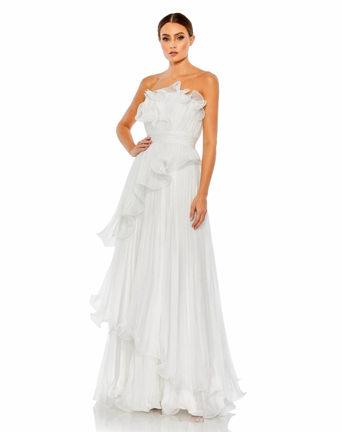 ●Mac Duggal●ストラップレス シフォン ガウン MAC DUGGAL】ロング ドレス ストラップレス シフォン ホワイト