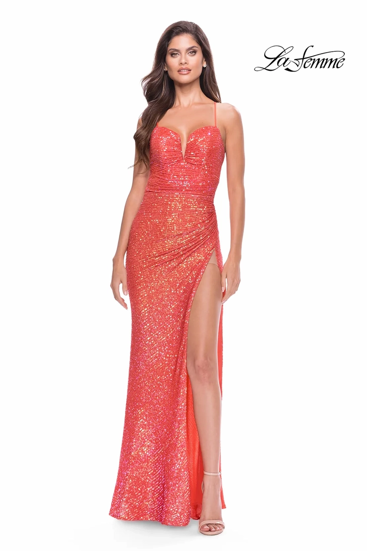 strapless open back dress La Femme Open-Back Cowl-Neck Prom Dress main image 0