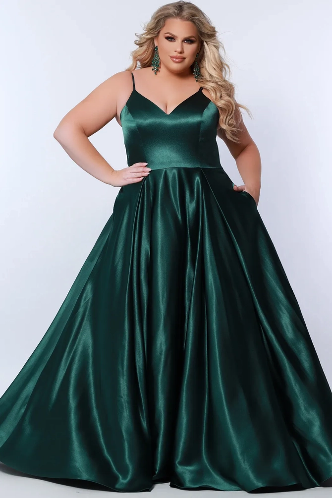 green emerald velvet dress A-Line V Neck Dark Green Satin Long Prom Dress, Dark Green Evening Dre –  dresstby main image 0