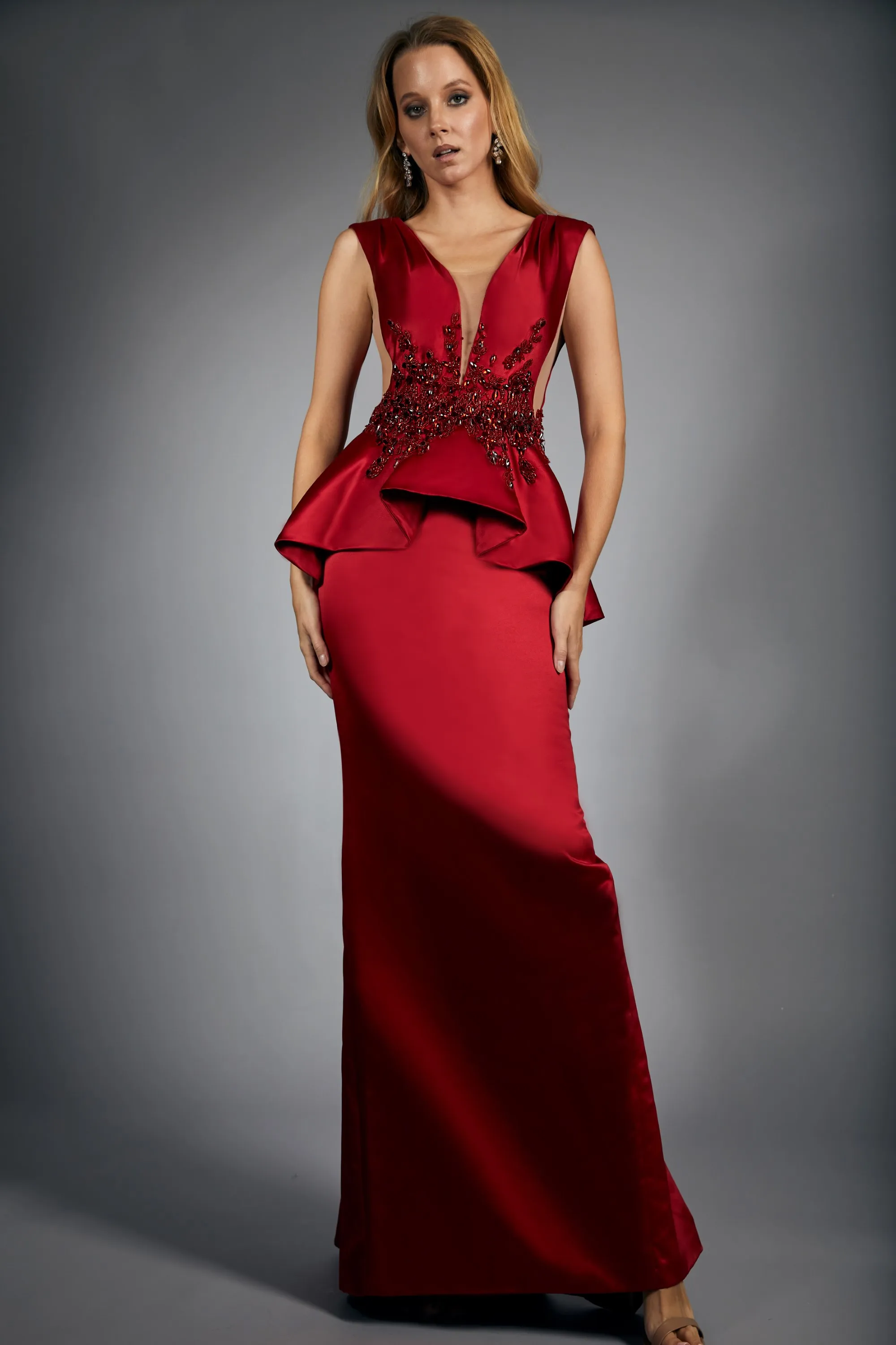 emerald green floor length dress Plus Size Formal Emerald Green Long Sleeve Satin V-Neck Maxi Dress