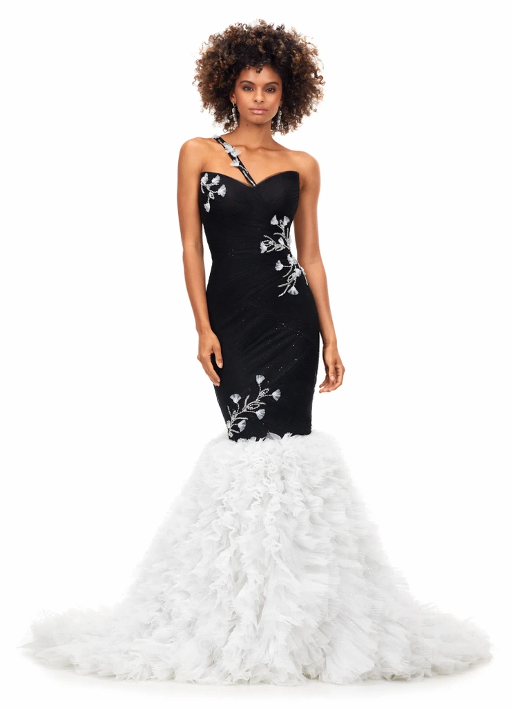 Ashley Lauren Style #11232 One Shoulder Tulle Mermaid Gown #1 frontface vertical picture