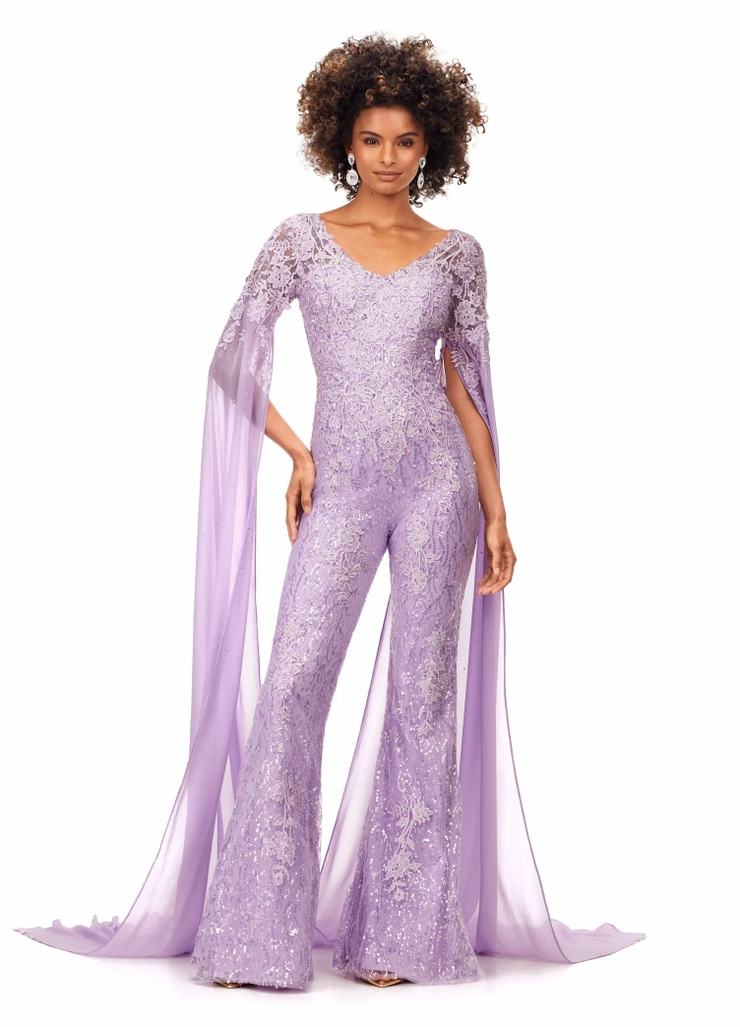 Ashley Lauren Style #11254 Lace Applique Jumpsuit with Chiffon Cape Sleeves #1 frontface vertical picture