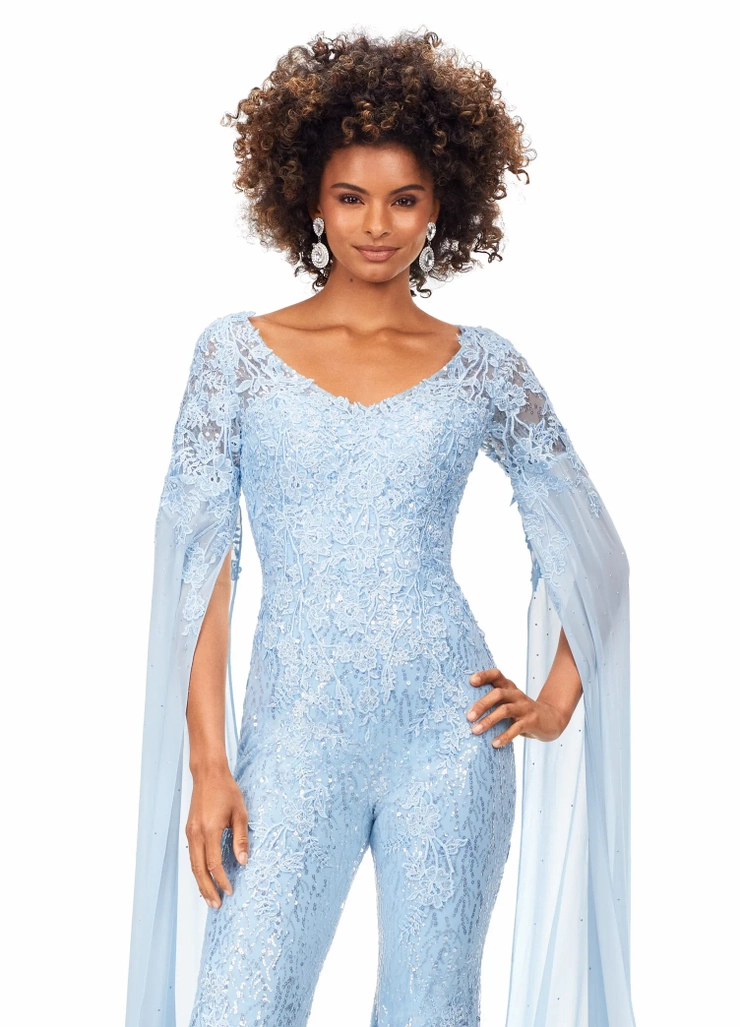 Ashley Lauren Style #11254 Lace Applique Jumpsuit with Chiffon Cape Sleeves #5 vertical cropped picture