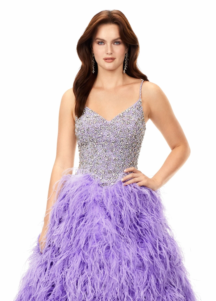 Ashley Lauren Style #11310 Crystal Encrusted Bustier Ball Gown with Feather Skirt #2 vertical cropped picture