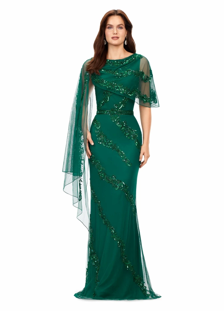 Ashley Lauren Style #11213 Beaded Evening Gown with Asymmetrical Overlay #1 frontface vertical picture
