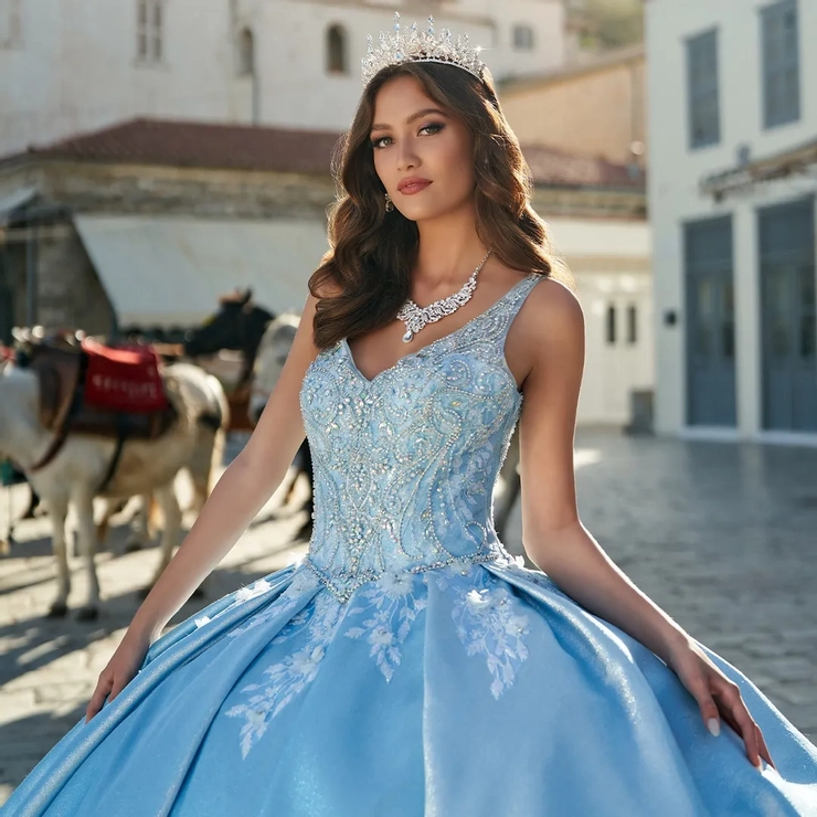 ice blue quince dresses Glitter Ball Gown Sweet 16 Long Quinceanera Dress main image 1