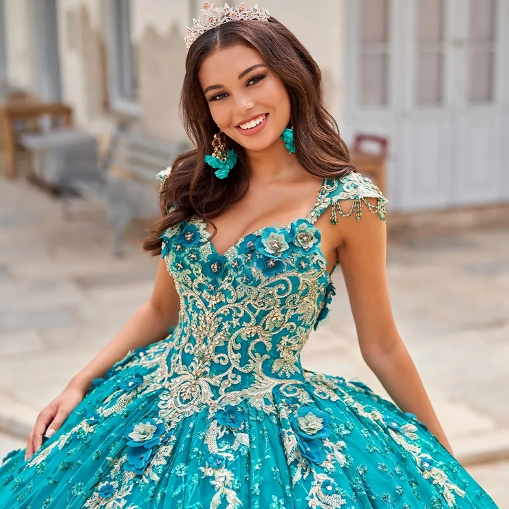 quinceanera dresses teal and gold Dancing Queen 1794 Long Quinceanera Dress Teal / XSmall