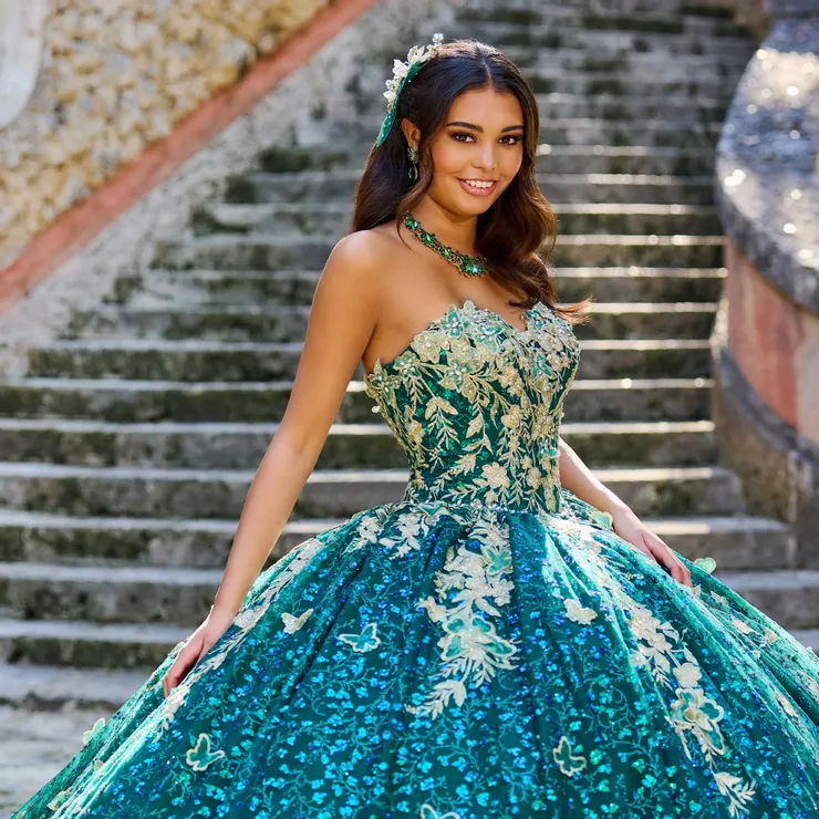 teal and gold quinceanera dresses Sage Blue Quinceañera Dress main image 1