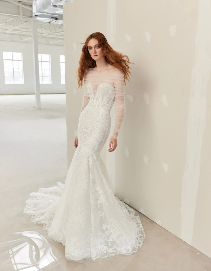 rivini long sleeve wedding dress Romantic Basque-Waist Lace Ball Gown