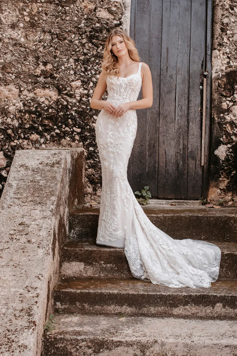 all over lace mermaid wedding dress arcadia