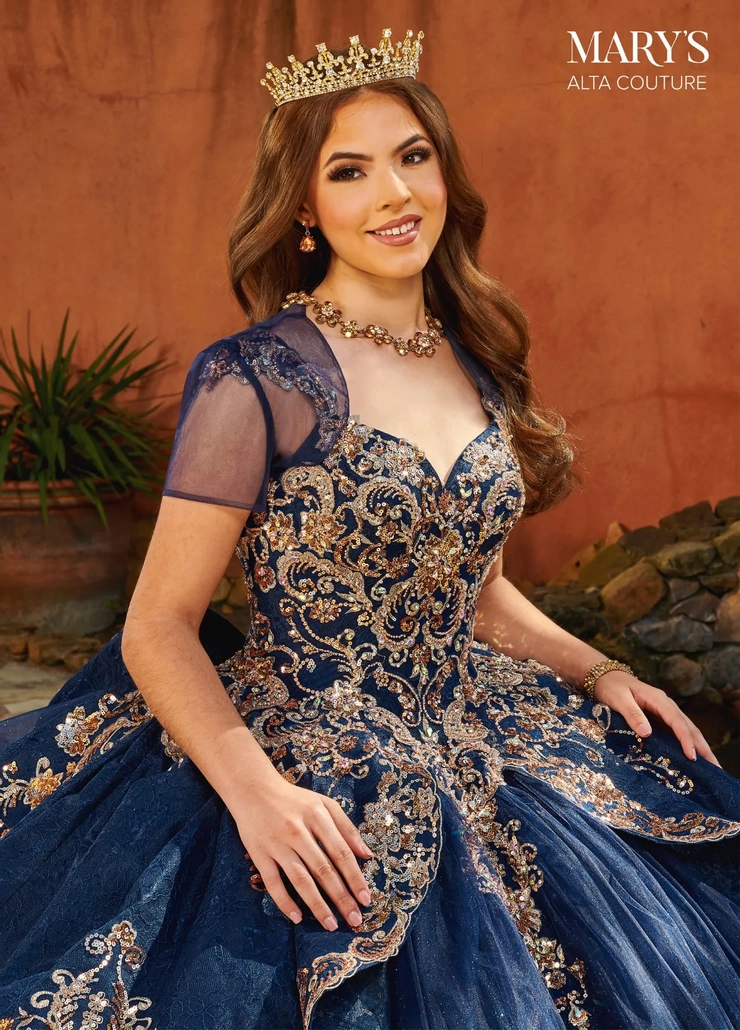 Alta Couture by Rachel Allan Style #MQ3093 #7 Navy/Rose Gold frontface vertical cropped picture
