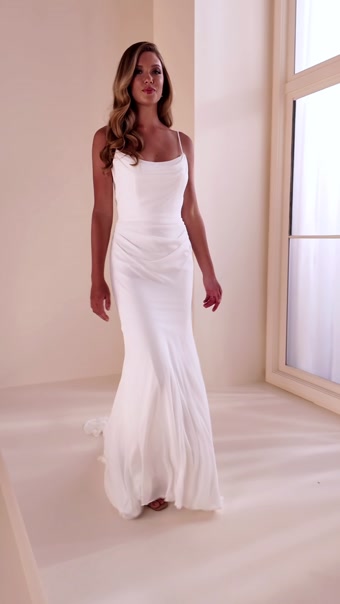 Chiffon Fit & Flare Wedding Dress Style No. E601 $1 autoplay loop mute thumbnail