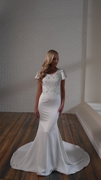 Lace & Satin Sheath Wedding Dress #MOD1805 $1 autoplay loop mute thumbnail