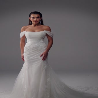 Sheath Wedding Dress with Soft Tulle Draping Ruth $1 autoplay loop mute thumbnail